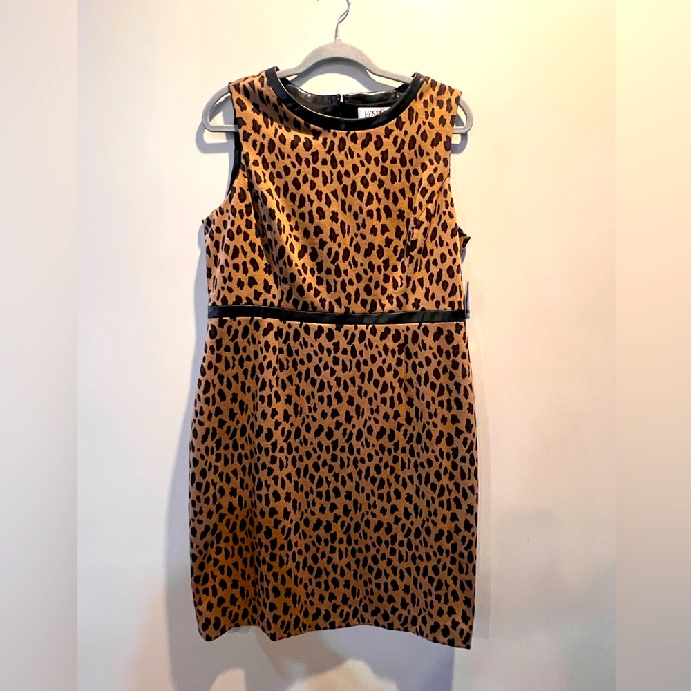 14P NEW Kasper Women's Animal-Jacquard Faux-Leather-Trim Sheath Dress